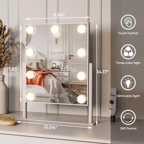 Vanity Mirror with Lights,Makeup Mirror with Lights,Light up Mirrors with Smart Touch 3 Colors Dimmable,Mirror with Lights with 360° Rotation
