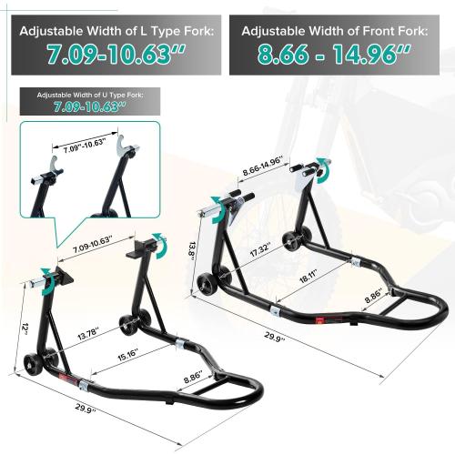 Motorcycle Stand 850LB Sport Bike Front and Rear Wheel Lift Swingarm Paddock Stands Black, U L