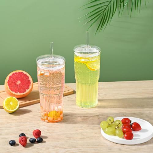 20 OZ Iced Coffee Cup With Glass Lids and Straws,High Borosilicate Glass Tumbler Cup Reusable Wide Mouth Smoothie Cups(Clear,1cup)…