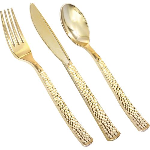 Supernal 360pcs Plastic Gold Silverware,Cutlery,Disposable Utensils,120 Plastic Knives,120 Gold Forks,120 Disposable Spoons,Perfect for Birthday,Party,Wedding