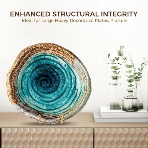 Large Plate Holder Display Stand - 10 inch Tall Plate Stands for Display - Metal Picture Frame Stand - Big Tabletop Easel Stand for Decorative Plates | Platter | Book | Plaque | Tile - 2 Pack - Gold