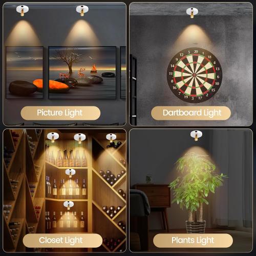 Set of 2 LED Spotlight, Rechargeable Battery Picture Lights, Uplighting Indoor with Remote, Stick Spot Lights for Wall Display Dartboard Painting Artwork Accent-2pcs