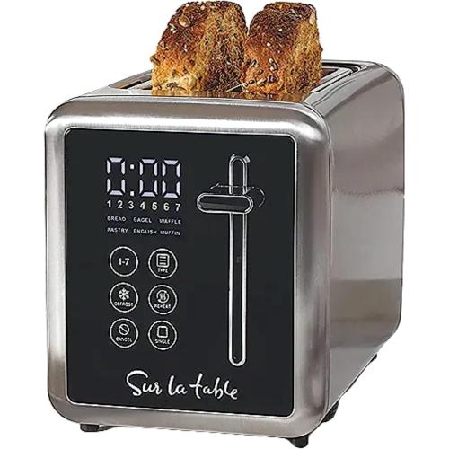Sur La Table 2-Slice Touchscreen Toaster - Digital LED Display with 7 Browning Levels, Wide Slots for Bagels, Bread & More, Removable Crumb Tray, Safe Kitchen Appliance for Breakfast & Toasted Food
