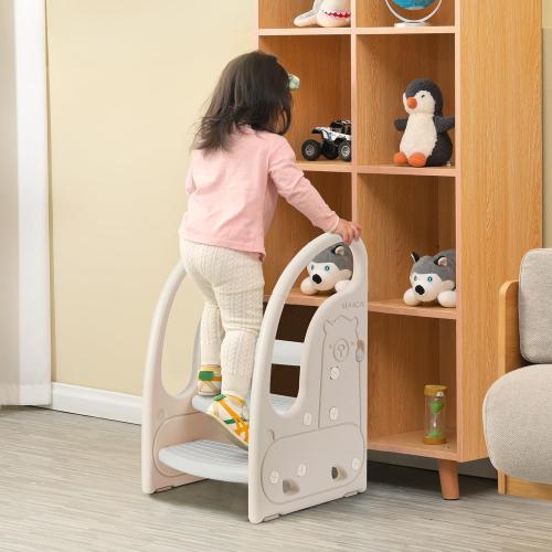 Size 3 step Color Grey Toddler 3 Step Stool Onasti Kids Standing Tower for Toddlers Plastic Learning Helper Stool for Kitchen Counter Bathroom Sink Toilet Potty Training with Handles and Non-Slip Pads-Grey White