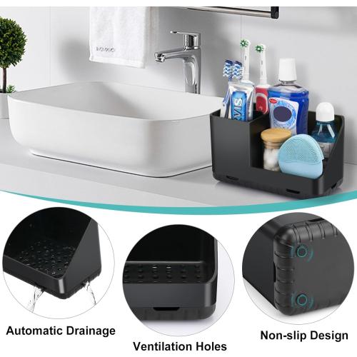 Toothbrush Holders for Bathrooms, Kids Electric Toothbrush and Toothpaste Holder, Toothbrush Organizer with Drainage, Tooth Brush Holder for Bathroom Countertop Organizer (Black)