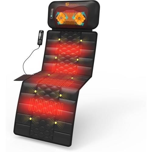 Massage Mat, Detachable Neck Massager, Full Body Vibration Heating, Massage Pad with 10 Vibrating Motors and 9 Speed Settings for Home Office Use, Gift for Men Women Parents Christmas,Black