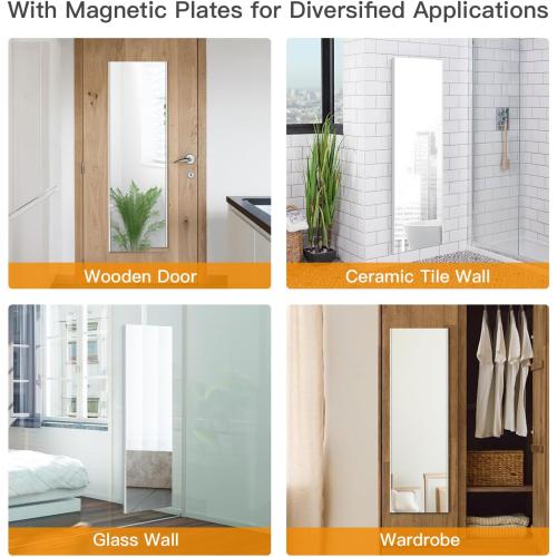 brisafe Magnetic Nano Non-Glass Wall Mirror, No Drill Ultra Light Strong Adhesive Mirror for Refrigerator, Glass Wall & Wood Door, 16 x 55 Inches, Silver