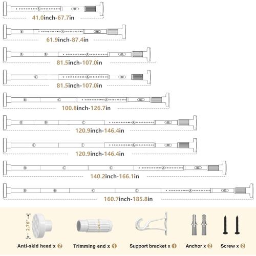 White Tension Curtain Rod 41-185In(4-15Ft), Extra Long Outdoor Curtain Rod No Drilling for Window or Patio, Heavy Duty Curtain Shower Rod for Bathroom,Rod Diameter 1.26In-One-bond stretching