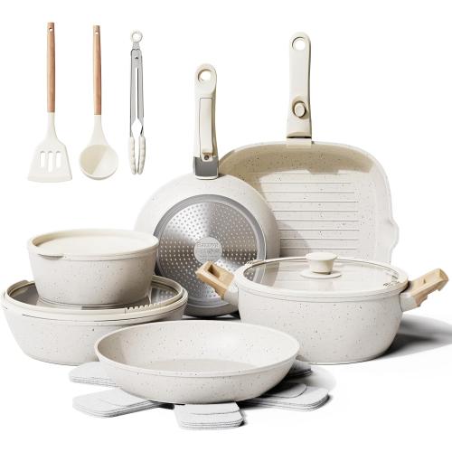 Bazova 19 Pcs Pots and Pans Set Non Stick Ceramic Cookware Set with Removable Handles, Non Toxic Induction Kitchen Cookware Sets RV Cookware,Dishwasher/Oven Safe PFAS/PTFE/PFOA Free (THE COLOR IS BLACK)