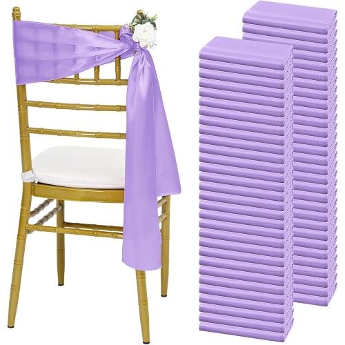 100 Pcs Satin Chair Sashes 78 inch for Wedding Reception Party Hotel Home Kitchen Decoration-Lavender
