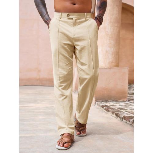 Size 38-32...Runcati Mens Casual Pants Elastic Waist Cotton Linen Pants Pleated Loose Fit Lightweight Beach Yoga Trousers