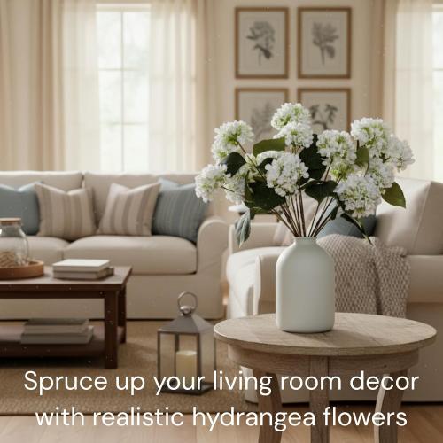 Small Faux Hydrangea Flowers 5 Stems (15 Heads) For Table Decor
