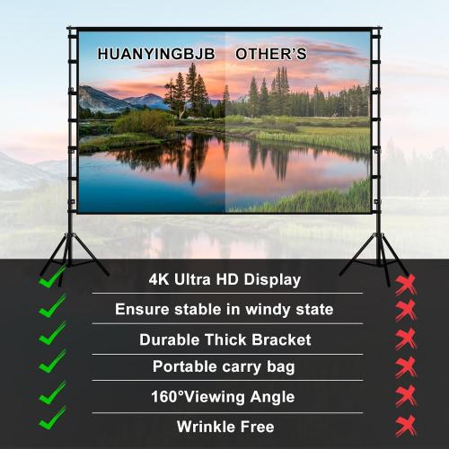 180 inch Projector Screen with Stand,HUANYINGBJB Outside Projection Screen, Portable 16:9 4K HD Rear Front Movie Screen with Carry Bag for Theater Backyard Movie Night,Cinema School, Churches,Parties