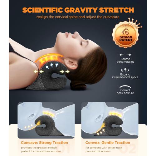 3s Heated Neck Stretcher for Pain Relief, Graphene Heating Pad, Odorless Neck Cloud Cervical Traction Device Chiropractic Pillow for Shoulder, Christmas Gifts for Women, Men, Mom, Dad (Black)
