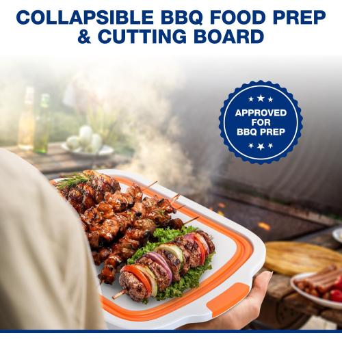 2-Pack XL Collapsible BBQ Prep Tub with Built-In Cutting Board, Lid & Strainer – Marinate, Drain & Prep – Large Food-Safe Container – Perfect for Grilling, Smoking & Outdoor Cooking