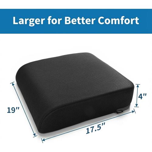Extra Thick Large Seat Cushion -big Gel Memory Foam Cushion with Carry Handle Non Slip Bottom - Pain Relief Coccyx Cushion for Wheelchair Office Chair (Black (1PACK))