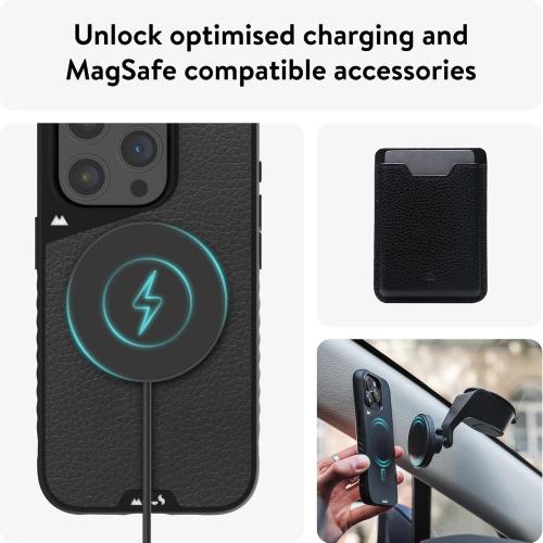 Mous for iPhone 15 Pro Max Case MagSafe Compatible - Limitless 5.0 - Black Leather - Protective iPhone 15 Pro Max Case - Shockproof Phone Cover