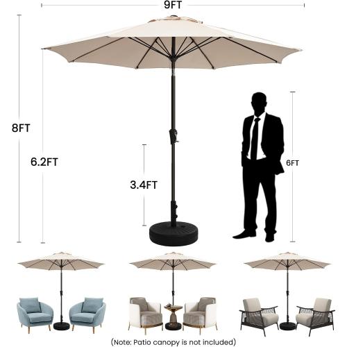 Ayge 9FT Large Outdoor Patio Umbrella Market Table Umbrella-UV Resistant, Easy Push Button Tilt and Crank, 8 Sturdy Fiberglass Ribs Heavy-Duty Pool Umbrella for Deck, Backyard,Garden,Beige