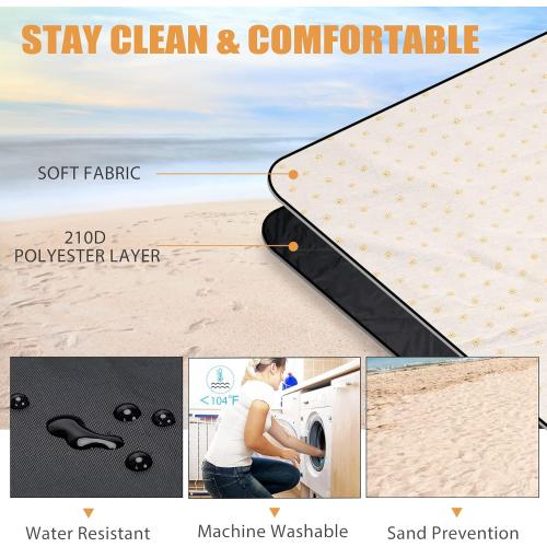 Picnic Outdoor Blankets Waterproof Large - Beach Mat Sand Free Foldable with Carry Strap | Portable Camping Blanket | Park Blanket for Grass Park, Hiking, Travel, Concerts, Indoor (Yellow Flower)