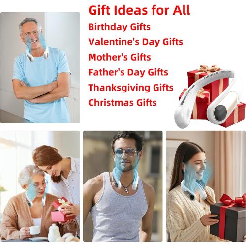 Portable Neck Fan, Personal Wearable Bladeless Fan for Outdoor Indoor, LED Display, 360° Cooling, 4-Speeds, 6000mAh USB Rechargeable, Birthday Gifts for Men Women Dad Mom (White)