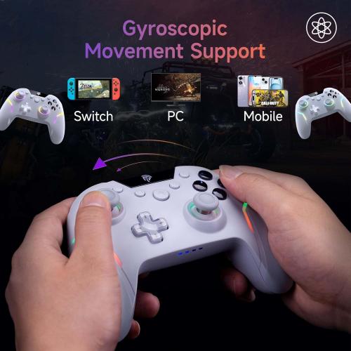White EasySMX X20 Wireless Gaming Controller with RGB Backlit, 2-Stage Hall Effect Stick, 1000Hz Polling Rate, 6-Axis Gyro on Multi-Platform, Mech Buttons- Compatible with PC/Switch/Steam/Android