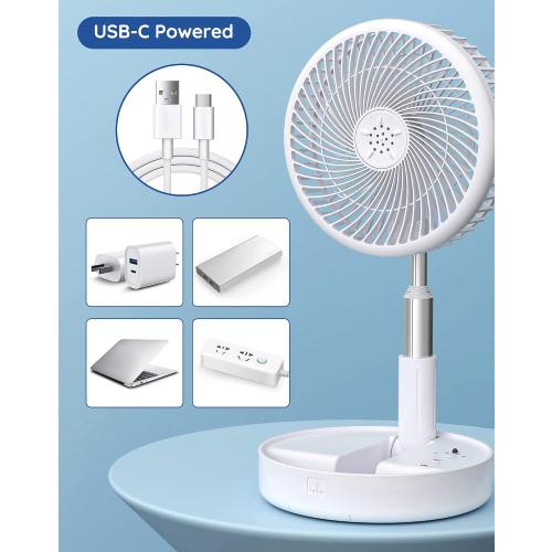 Primevolve Battery Operated Fan,Portable Rechargeable USB Floor Table Desk Fan with Adjustable Height, 4 Speed Settings Pedestal Fan for Bedroom Camping Travel,White 7.7