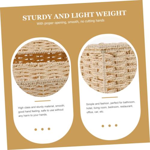 Woven Paper Rope Tissue Box Holder, Handmade Rattan Napkin Storage Basket, Beige Decorative Tissue Cover for Home Office Bathroom