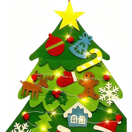 Felt Christmas Tree Set, Festive DIY Decoration, 98x69cm, Winter Holiday Children Activity Craft with String Lights, Felt Christmas Tree Set with Ornaments, Decorative for Wall Window