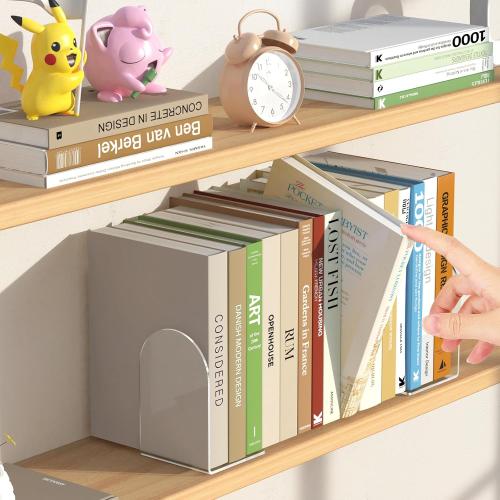 4 Pcs Acrylic Bookends, Clear Book Ends for Heavy Books, Bookend Holders for Shelves, Arch Book Stopper to Hold Books, Decorative Bookends for School, Library, Home, Office