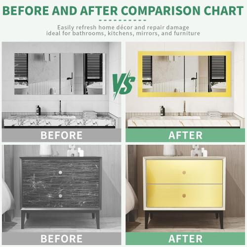 Peel and Stick Wallpaper Borders 390” x 4” Self Adhesive Mirror Frame Border Brushed DIY for Kitchen Bathroom Mirror Removal Border Sticker Wall Decor Cover 10.8 Sq.Ft, Brushed Golden