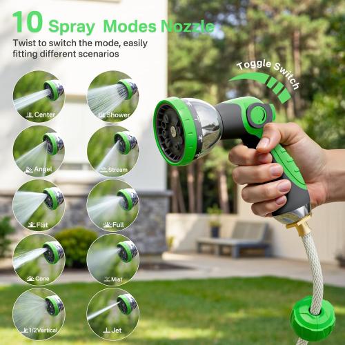 Retractable Garden Hose Reel, 1/2 in x 100 ft Automatic Slow Rewind System & Any Length Lock, Heavy Duty Wall-Mounted Hose Reel with 180° Swivel Bracket,10-Pattern Nozzle for outside Watering,Cleaning