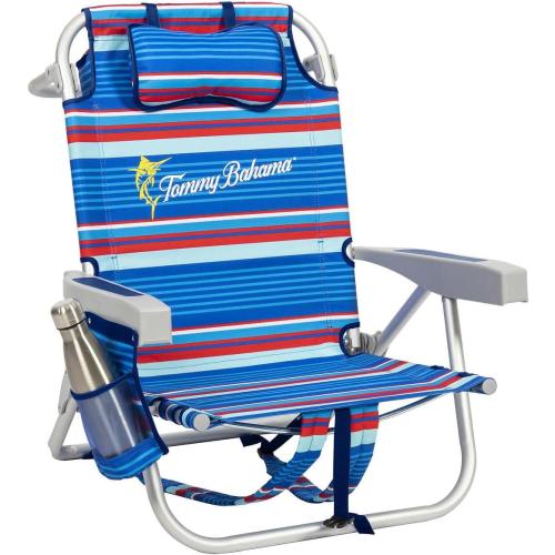 Tommy Bahama  Backpack Beach Chair 5 Position Chair, Including Lay Flat (Blue Stripes)