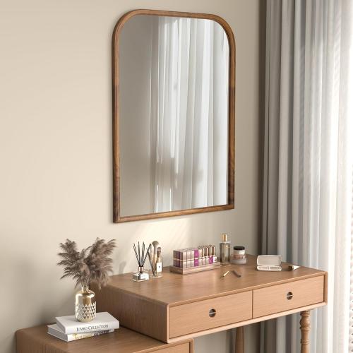 30x40 Arch Wall Mirror Bathroom Mirror for Wall Mounted, Tempered Glass, Wood Grain Finish Frame Wall Mirror Decorative for Bedroom Living Room Entryway