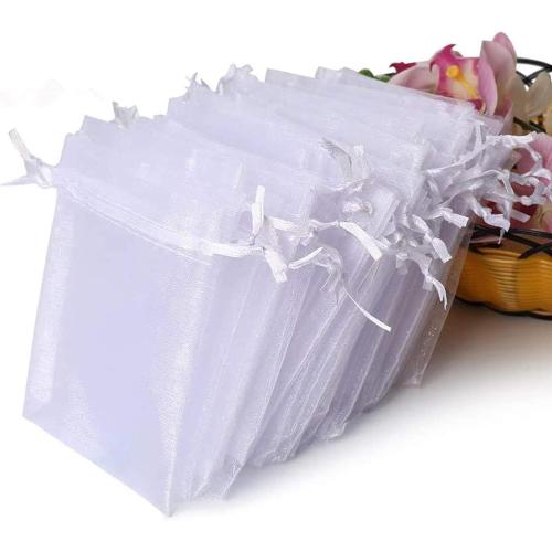 Hopttreely 100PCS Premium Sheer Organza Bags, White Wedding Favor Bags with Drawstring, 4x4.72 Jewelry Gift Bags for Party, Jewelry, Christmas, Mother's Day, Festival, Bathroom Soaps, Makeup Organza Favor Bags