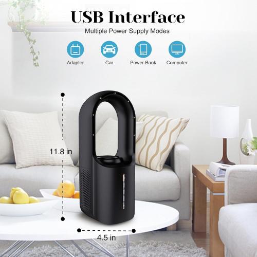 Size 11.8 Color Black Bladeless Desk Fan, 11.8 Inch Office Fan Small Quiet, Desktop Fans with 3 Wind Speed, LED Light, Silent Desk Fan Ideal for Bedroom, Office, Living Room(No Battery)