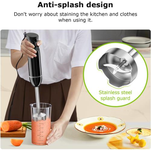 Bonsenkitchen Hand Blender, Immersion Blender with 2 Mixing Speed, Electric Handheld Mixer Portable Stick Mixer with Stainless Steel Blades for Soup, Smoothie, Puree, Baby Food