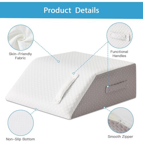Leg Pillow Elevation Blood Circulation, Leg Wedge for Elevation for Swelling, Leg Elevating Pillow for After Surgery, Memory Foam Foot Knee Pillow for Back Sleeping 23.6×16.8×8 Inch White/Grey