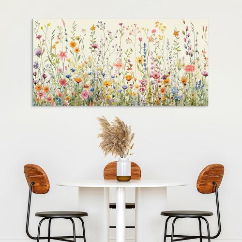 HPINUB Colorful Flower Framed Canvas Wall Art Set, Watercolor Daisy Floral Wall Decor, Wildflower Green Leaf Wall Painting, Multicolour Botanical Art Print for Living Room, Bedroom, Office - 20x40