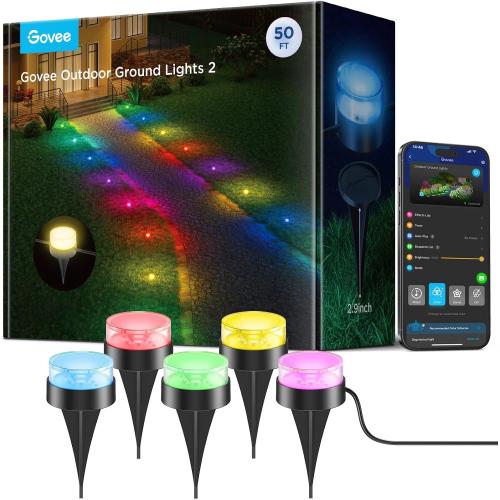 Govee Outdoor Ground Lights 2, 50ft Patio Decorations, 15 Pack | RGBIC Pathway Lights With 100LM Warm White, IP67 Waterproof, 63 Scene Modes, Works With Alexa, Google Assistant
