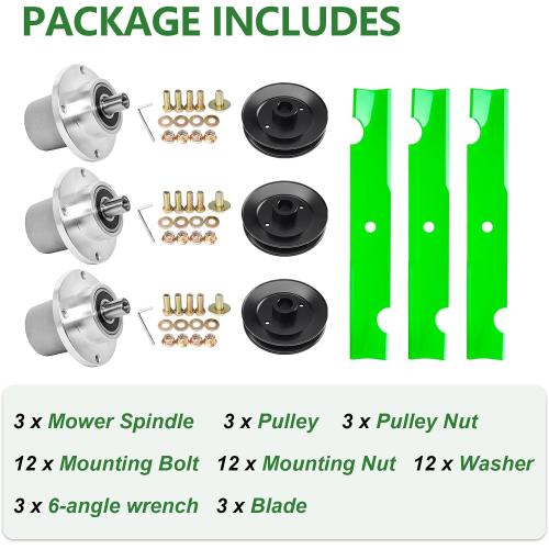 48 037-2000-00 Bad Boy Mower Deck Spindle Assembly Fit for Bad Boy 48 inch Decks MZ 48 MZ Magnum 48 inch Includes 3 Spindle 037-2050-00 3 Blade 038-4826-00 3 Pulley 033-4820-00 Mower Spindle Parts