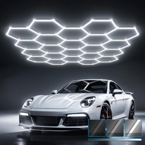 HYPERLITE Gen 2 Hexagon Garage Light, Upgraded 3 Level Dimmable 581W 58100LM Super Bright Garage Detailing Lights, 22 Grids Hexagon Shop Lights, Hex LED Lights for Basement, Gym, Barber