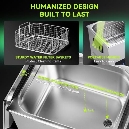Ultrasonic Cleaner, One-Touch Cleaning,Heating, Deep Mode, ECO Energy-Saving Ultrasonic Cleaning Machine Excellent for Labs,Carburetor,Jewelry,Dentures,Automotive & Industrial Parts. (10L)