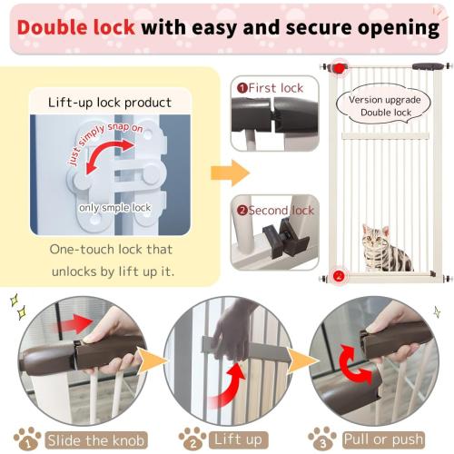 Lumizone Extra Tall Pet Gate 55.12 High Pressure Mounted 63.39-67.90 Extra Wide (9 Sizes) 1.37 Gap for Cat Dog Stairs Doorway Hallway No Drilling Auto-Close (63.39-67.90 W, Cream White)