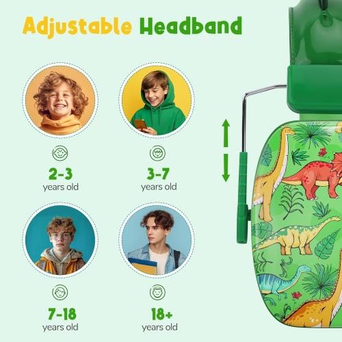 Color Green TCJJ Dinosaur Headphones for Boys to School, Kids Wired Headphones with Mic & 3.5mm Jack, Safe Volume 85/94dB,Noise Cancelling Over-Ear Headphone with Adjustable Headband for iPad/Smartphones-Green