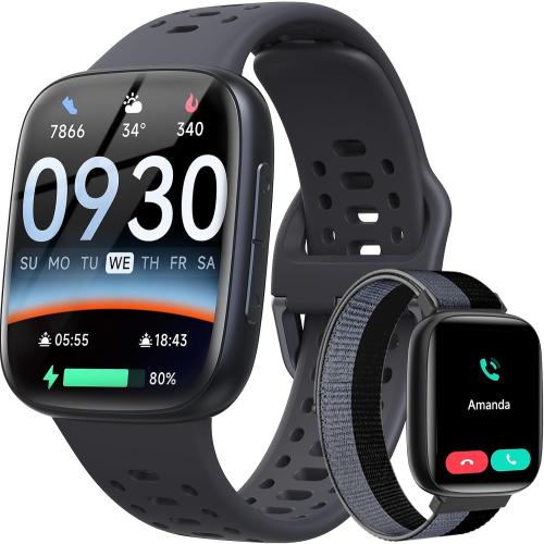 Smart Watches for Men Android iPhone (2 Bands), 1.85 AMOLED Screen Smartwatch Fitness Tracker 3ATM Waterproof with Bluetooth Calls, AI Control, Heart Rate/SpO2/Sleep Monitor, 7 Days Battery