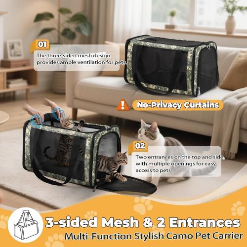 Cat Carrier Soft 25lbs Pet Carriers Portable Small Dog Puppy Airline Approved Carrier with Side Pockets Foldable Portable for Outdoor Car Digital Grey