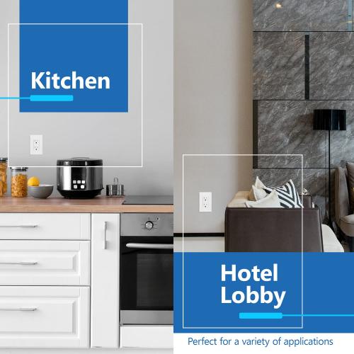 LIDER Matte Finish Decorator Receptacle with Interchangeable Face Cover, Child Safe Tamper-Resistant Wall Outlet with Screwless Wall Plate, Residential Grade 15A 125V UL Listed LR15-TR-WSWP10P, White