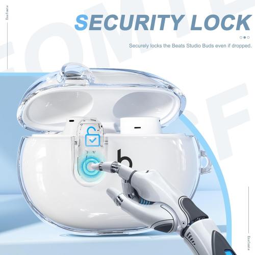 Compatible with Beats Studio Buds/Studio Buds Plus Case Cover Clear 2021/2023 Men Lock Clip with Cleaner Kit, Protective Cover for New Beats Studio Buds   Wireless Earbuds Case with Keychain, Clear