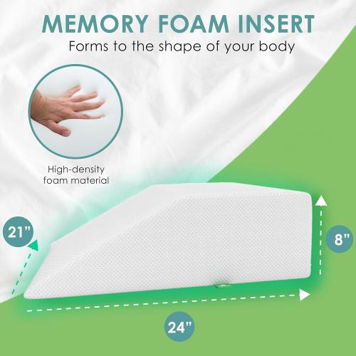 Cushy Form Leg Elevation Pillow - 8 Inch Wedge Pillows for Legs - Elevated Support for Back, Hip and Knee Discomfort & Post-Surgery w/ Washable Cover - White