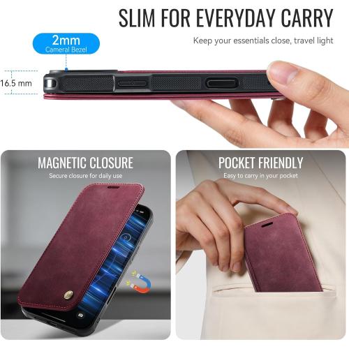 for iPhone 16 Pro Wallet Case Compatible with Magsafe, Burgundy